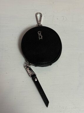 Steve Madden Black Round Coin Pouch/Airpod Case with Silver Hardware